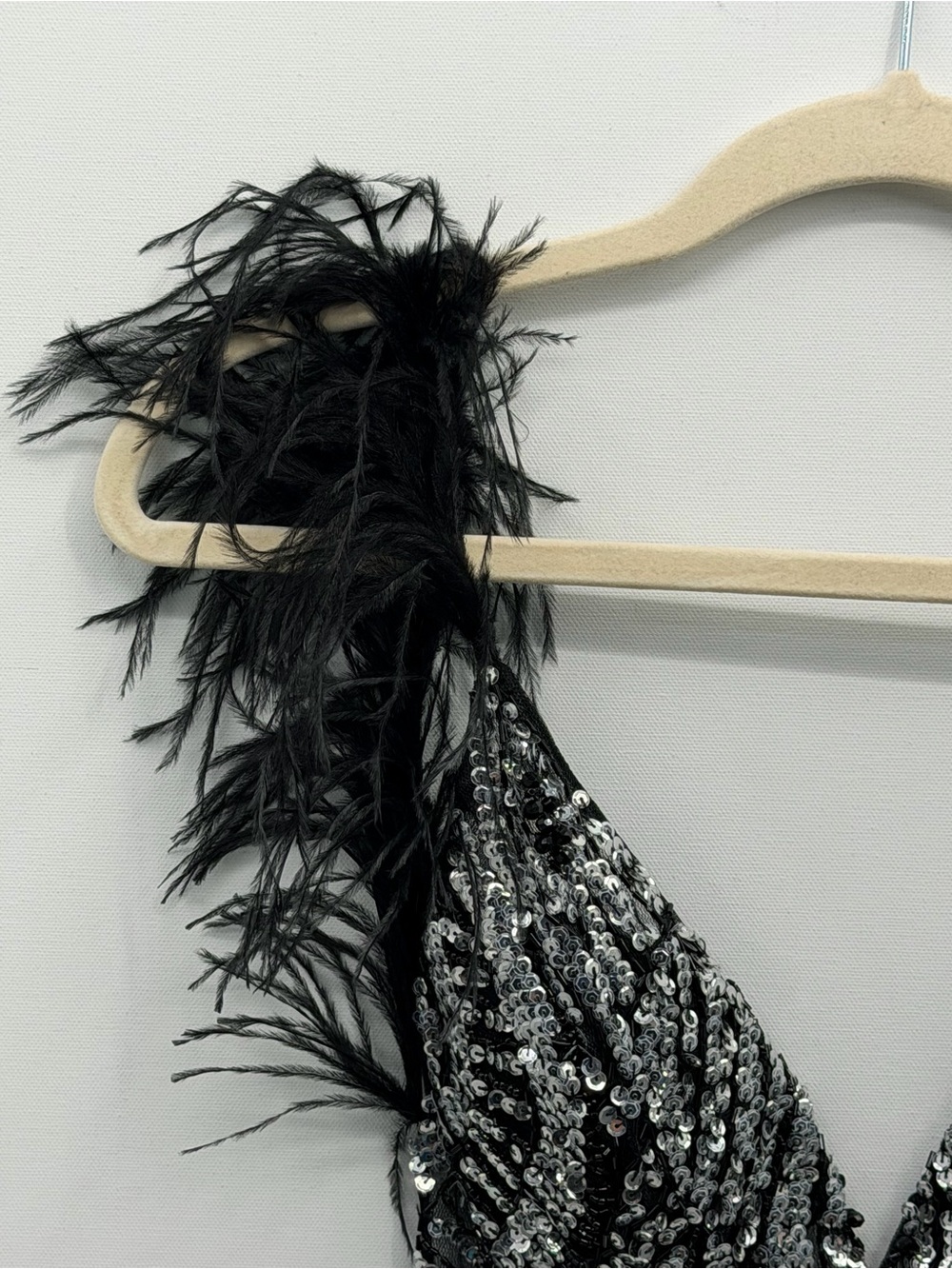 Jovani Sequin Beaded Mini Dress with Black Feather Straps - Picture 11 of 13